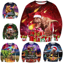 Load image into Gallery viewer, Unisex  Christmas Sweater ugly Christmas Sweaters Men/female Pullover Winter Autumn tops print  Funny  Dinosaur tops Clothing