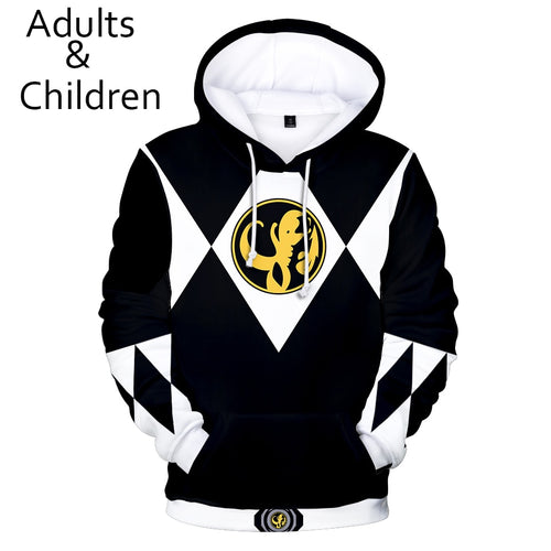New black+white 3D Power Rangers Hoodies Men Women Sweatshirts Children Hip Hop Hoodie Autumn Hoody Kids Power Rangers pullovers