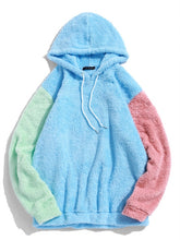 Load image into Gallery viewer, ZAFUL Men&#39;S Hoodies Color-Blocking Splicing Fuzzy Pullover Hoodie Autumn Winter Drawstring Sweatshirts Streetwear Men Color Tops