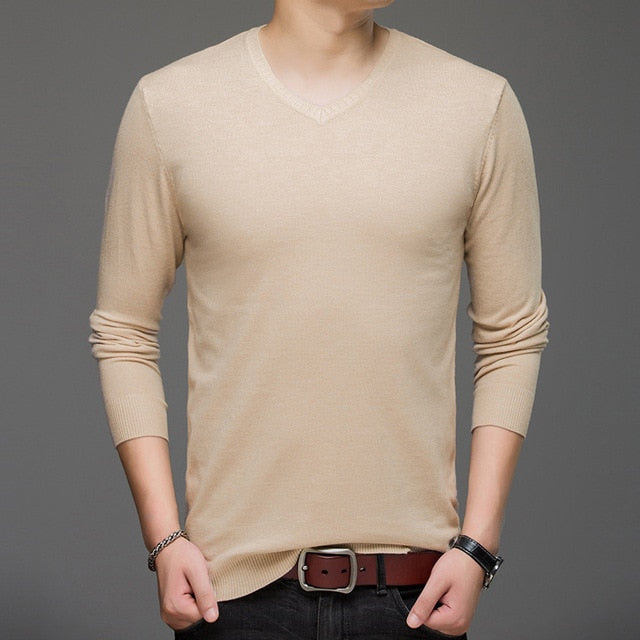 2019 Autumn Winter Long-sleeved Men's Sweater Korean Slim Men's Solid Color Sweater V-neck Men's Shirt Pullover