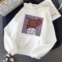 Load image into Gallery viewer, Harajuku Hoodies for Girls Cat Tom Mouse Jerry White&amp;pink Hooded Tops Women&#39;s Sweatshirt Long-sleeved Winter Tops Women Hoodies