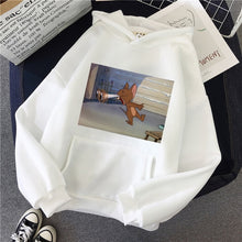 Load image into Gallery viewer, Harajuku Hoodies for Girls Cat Tom Mouse Jerry White&amp;pink Hooded Tops Women&#39;s Sweatshirt Long-sleeved Winter Tops Women Hoodies