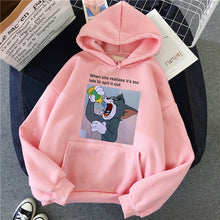 Load image into Gallery viewer, Harajuku Hoodies for Girls Cat Tom Mouse Jerry White&amp;pink Hooded Tops Women&#39;s Sweatshirt Long-sleeved Winter Tops Women Hoodies