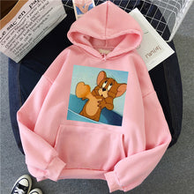 Load image into Gallery viewer, Harajuku Hoodies for Girls Cat Tom Mouse Jerry White&amp;pink Hooded Tops Women&#39;s Sweatshirt Long-sleeved Winter Tops Women Hoodies
