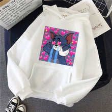 Load image into Gallery viewer, Harajuku Hoodies for Girls Cat Tom Mouse Jerry White&amp;pink Hooded Tops Women&#39;s Sweatshirt Long-sleeved Winter Tops Women Hoodies