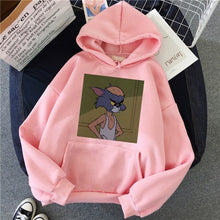 Load image into Gallery viewer, Harajuku Hoodies for Girls Cat Tom Mouse Jerry White&amp;pink Hooded Tops Women&#39;s Sweatshirt Long-sleeved Winter Tops Women Hoodies