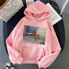 Load image into Gallery viewer, Harajuku Hoodies for Girls Cat Tom Mouse Jerry White&amp;pink Hooded Tops Women&#39;s Sweatshirt Long-sleeved Winter Tops Women Hoodies