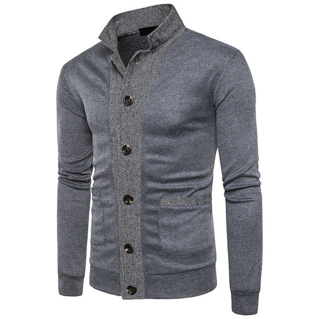 2019 Autumn Popular Men Casual Sweater Computer Knitted Single Breasted Men Fashion 2 Color Striped Patchwork Clothes S-XXL 318