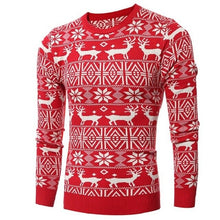 Load image into Gallery viewer, Loldeal Men&#39;s O Neck Deer Printed Sweater Fashion Christmas Snowflake Sweater Pullover