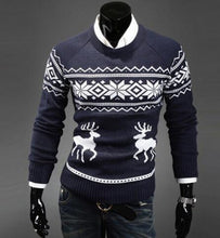 Load image into Gallery viewer, Loldeal Men&#39;s O Neck Deer Printed Sweater Fashion Christmas Snowflake Sweater Pullover